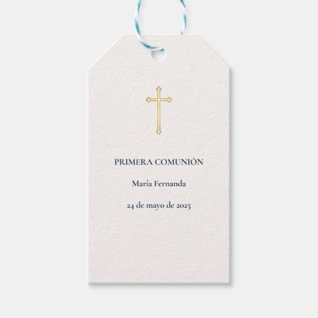 Étiquettes-cadeau Croix de Première Communion (Devant)