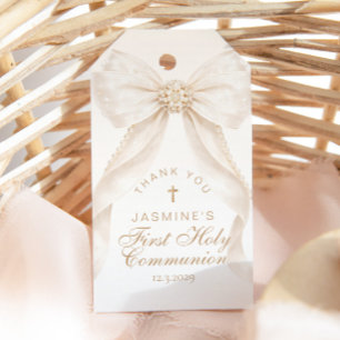 Étiquettes-cadeau Croix de Première Sainte Communion Ruban Ivoire Me