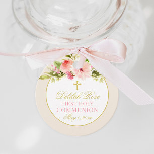 Étiquettes Cadeau Croix d'or rose pâle Croix d'or première communion
