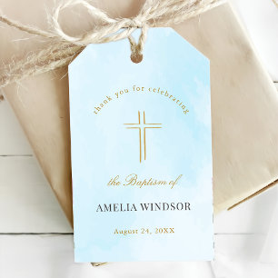 Étiquettes-cadeau Croix d'or simple élégant Baptême Christening