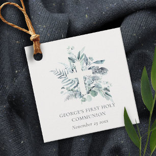 Étiquettes Cadeau Croix du feuillage Eucalyptus Première communion s
