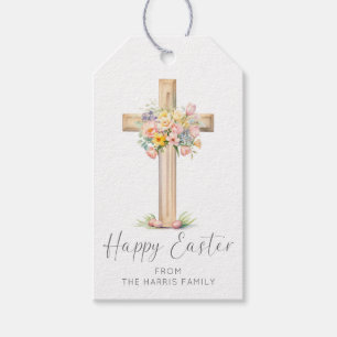 Étiquettes-cadeau Croix florale de Pâques