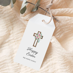 Étiquettes-cadeau Croix florale de Pâques joyeux