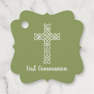 Étiquettes Cadeau Croix   Moss Green Communion Baptism Christening