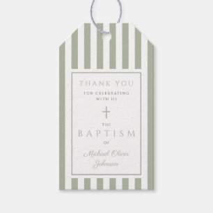 Étiquettes-cadeau Croix Religieuse Vert Sage Élégante Baptême