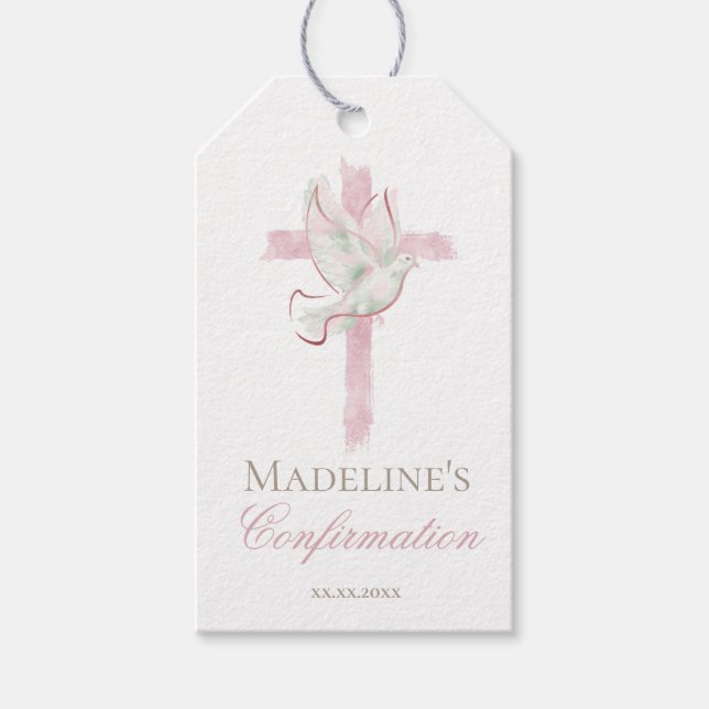 Étiquettes-cadeau Croix rose de confirmation (Devant)