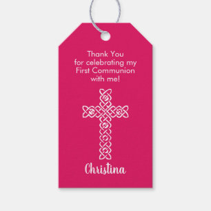 Étiquettes-cadeau Croix Ruby Pink Communion Baptism Christening