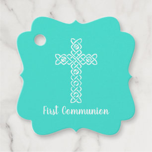 Étiquettes Cadeau Croix   Turquoise Communion Baptême Christening