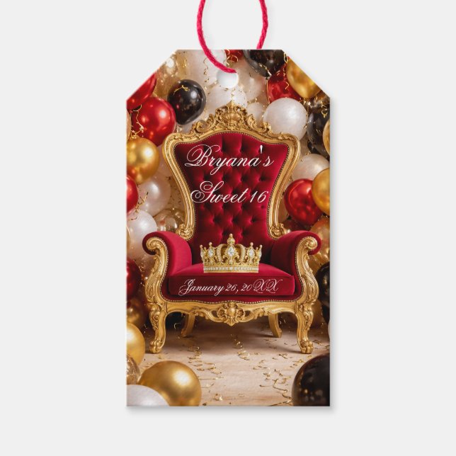 Étiquettes-cadeau Crowned in Gold Royal Chair Birthday Party (Devant)