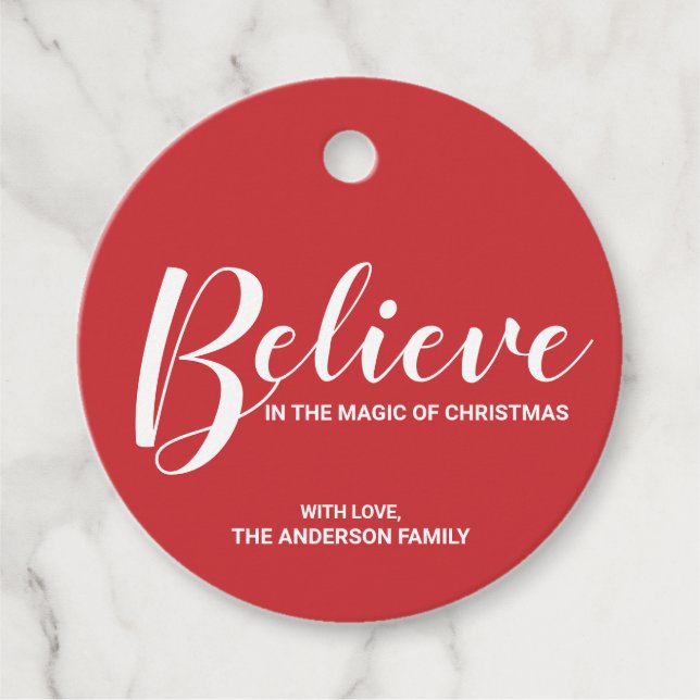 Étiquettes Cadeau 'Croyez en la magie de Noël' Festive Red (Devant)