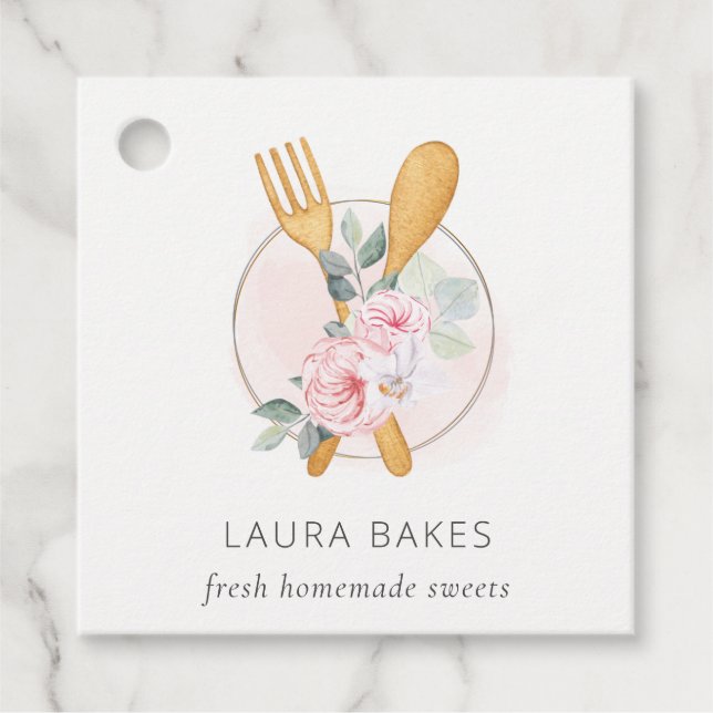 Étiquettes Cadeau Cuillère à fourche en bois rose pâle Logo du Chef  (Devant)