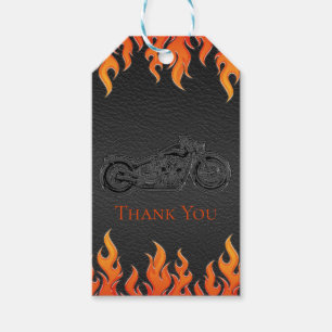 Étiquettes-cadeau Cuir noir flammes orange fête de motards