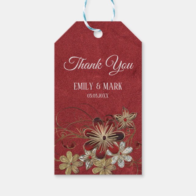 Étiquettes-cadeau Cuir Rouge Et Fleurs (Devant)