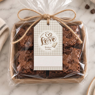 Étiquettes-cadeau Cuisiné avec Amour Gingham Neutre Personnalisé