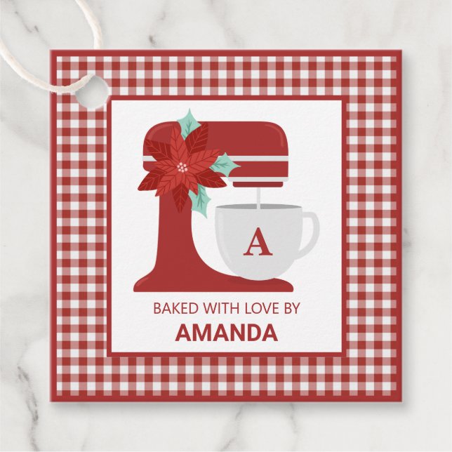 Étiquettes Cadeau Cuisine de mélange de soie rouge | Monogramme | No (Devant)