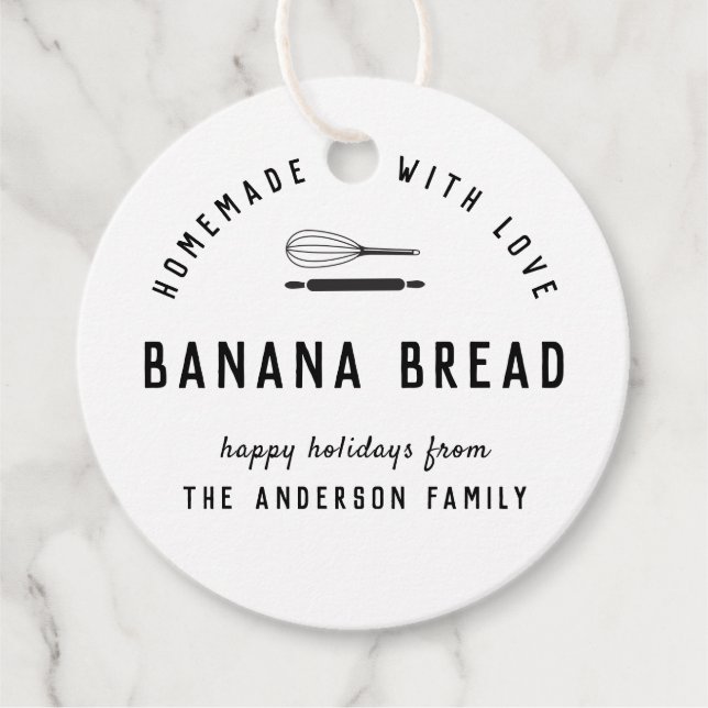 Étiquettes Cadeau Cuisine moderne Noir et Blanc Vacances Cadeau Clas (Devant)