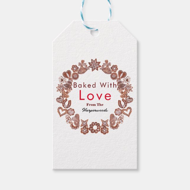 Étiquettes-cadeau Cuit avec amour - Élégante famille de Noël (Devant)