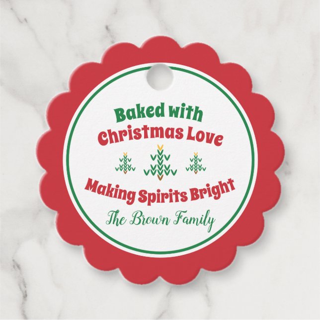 Étiquettes Cadeau Cuit avec l'amour de Noël - Arbre de Noël (Devant)