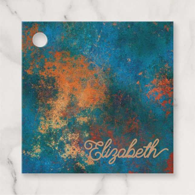 Étiquettes Cadeau Cuivre grunge patine et turquoise (Devant)