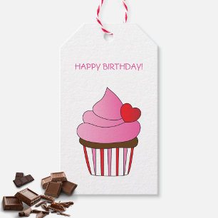 Étiquettes-cadeau Cupcake Coeur Frosted Anniversaire