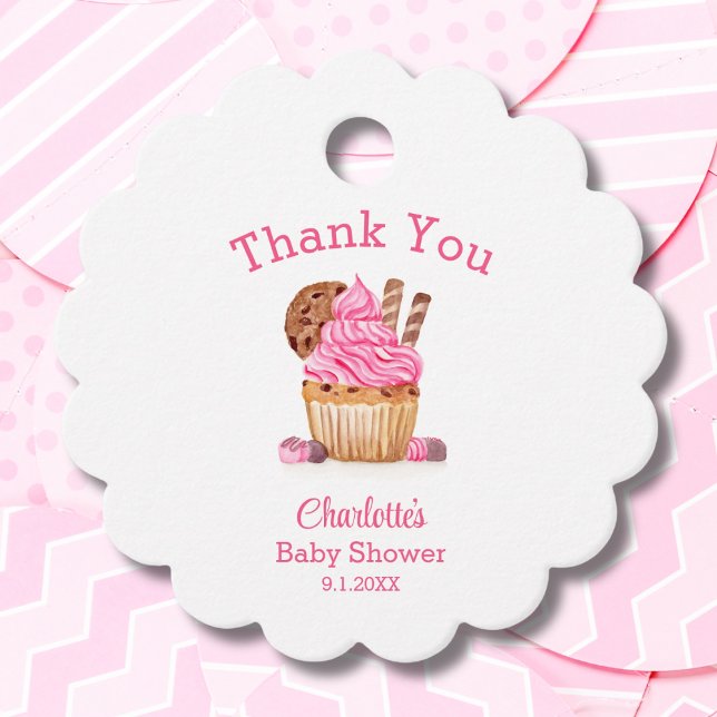 Étiquettes Cadeau Cupcake Rose Aquarelle Au Baby shower Chocolé (Créateur téléchargé)