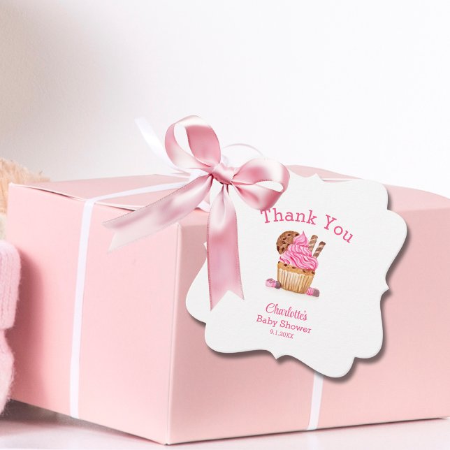 Étiquettes Cadeau Cupcake Rose Aquarelle Au Baby shower Chocolé (Créateur téléchargé)