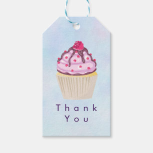 Étiquettes-cadeau Cupcake rose avec framboise sur le Merci supérieur