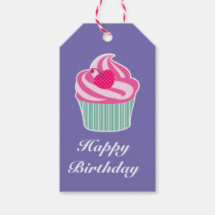 Étiquettes-cadeau Cupcake rose avec Poitrine Pointe Cerise Joyeux an