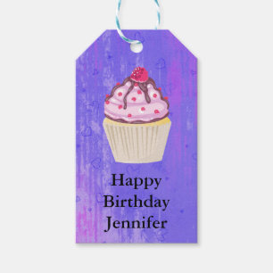 Étiquettes-cadeau Cupcake sucré avec framboise en haut de l'annivers