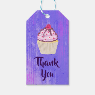 Étiquettes-cadeau Cupcake sucré avec framboise sur le Merci supérieu