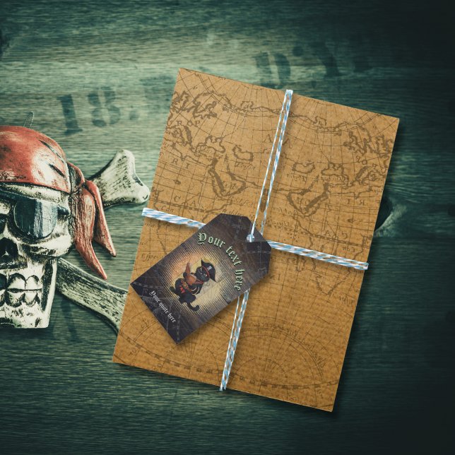 Étiquettes-cadeau Curieux chat pirate décrypter mystères anciens (Curious pirate cat deciphers ancient mysteries gift tags)