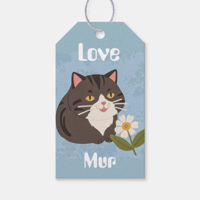 Étiquettes-cadeau Custom Cute Gray Cat with Mur and Love (Devant)