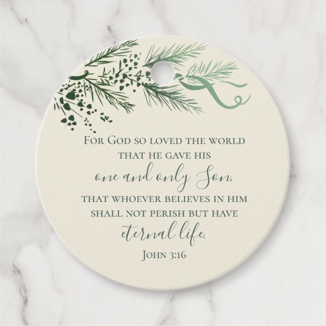 Étiquettes Cadeau Custom Elegant Script Sage John 3:16 Christmas (Devant)