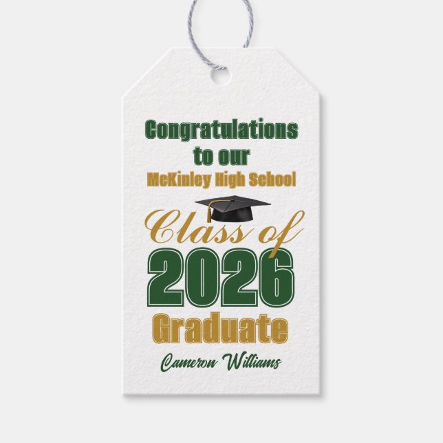 Étiquettes-cadeau Custom Green Gold Class of 2026 Graduation Party (Devant)
