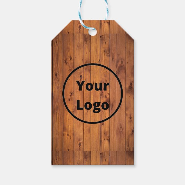Étiquettes-cadeau Custom logo brown wood (Devant)