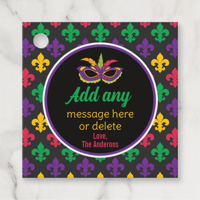 Étiquettes Cadeau CUSTOM Mardi Gras Thème Fête Fête Fleur De Lis (Devant)