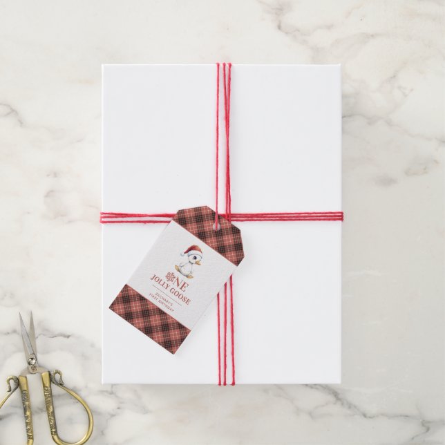 Étiquettes-cadeau Custom One Jolly Goose December First Birthday (Avec de la ficelle)