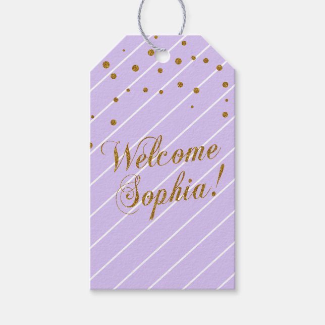 Étiquettes-cadeau Custom - Sweet Baby Girl Lavender & Gold Confetti (Devant)
