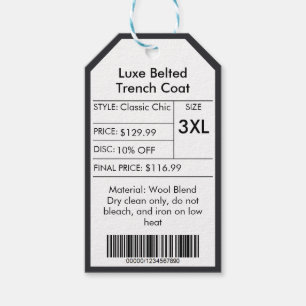 Étiquettes-cadeau Customisé Vêtements Noir et Blanc Prix réduit