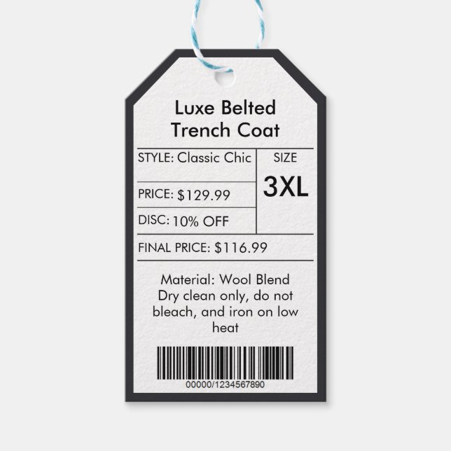 Étiquettes-cadeau Customisé Vêtements Noir et Blanc Prix réduit (Devant)