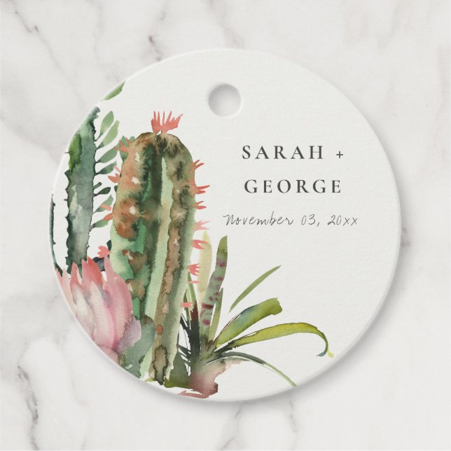 ÉTIQUETTES CADEAU CUT BOHO ROSE FLORAL DÉSERT CACTI FOLIAGE MARIAGE (Devant)