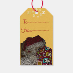 Étiquettes-cadeau Cute akita chien rouge santa chapeau Noël cadeaux