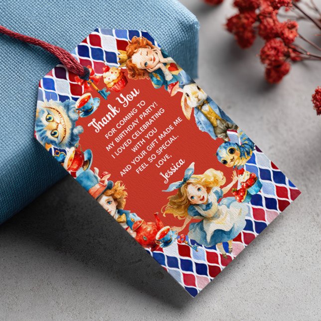 Étiquettes-cadeau Cute Alice in ONEDERLAND 1st Birthday Thank You  (Créateur téléchargé)