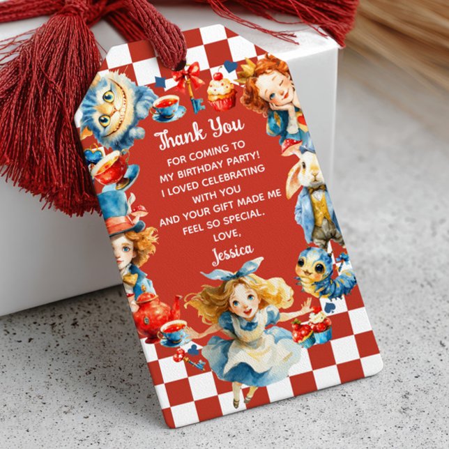 Étiquettes-cadeau Cute Alice in ONEDERLAND  1st Birthday Thank You  (Créateur téléchargé)
