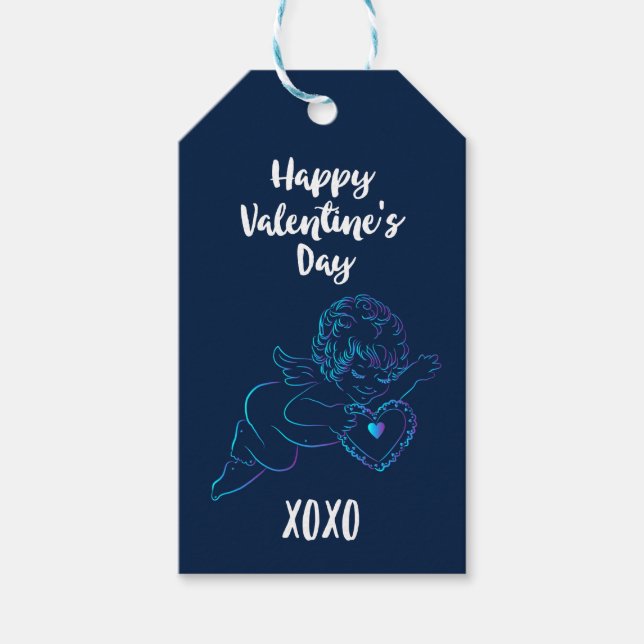 Étiquettes-cadeau Cute Angel Cherub tenant une dentelle Valentine Co (Devant)