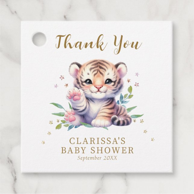 Étiquettes Cadeau Cute Animal Tiger Etoiles Baby shower blanc (Devant)
