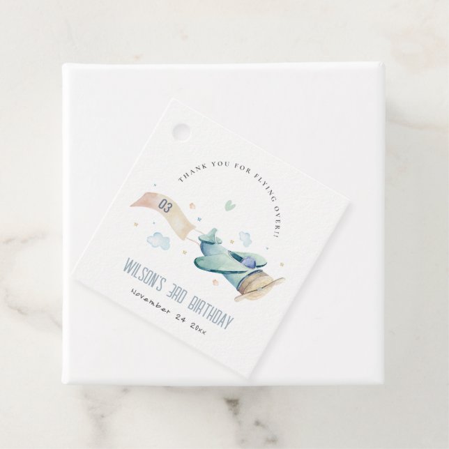 Étiquettes Cadeau Cute Aqua Vert Bleu Enfants Nuages d'avion Anniver (En situation)