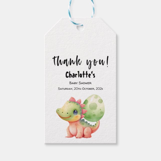 Étiquettes-cadeau Cute Aquarelle Bébé Dinosaure Baby shower (Devant)