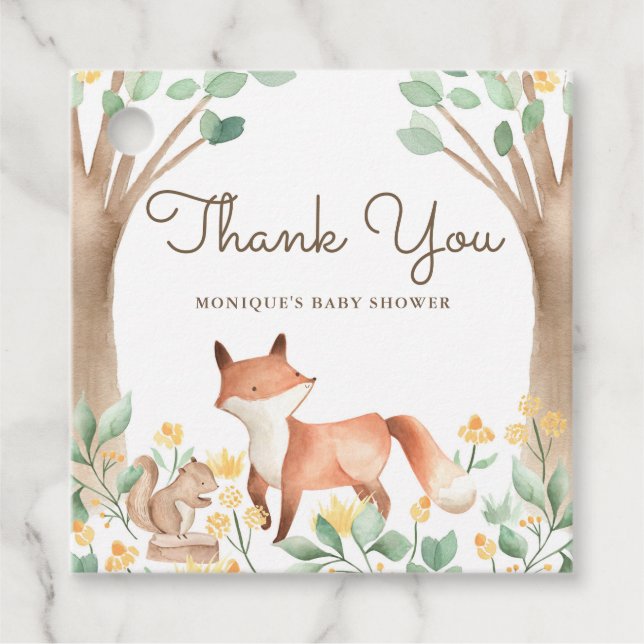 Étiquettes Cadeau Cute aquarelle bois renard Baby shower Merci (Devant)
