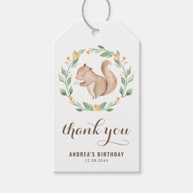 Étiquettes-cadeau Cute Aquarelle écureuil verdure Wreath Anniversair (Devant)